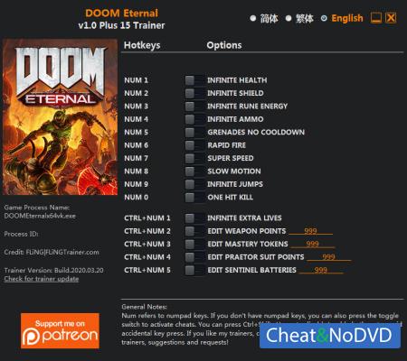 DOOM Eternal  Trainer +16 v1.0 {FLiNG}