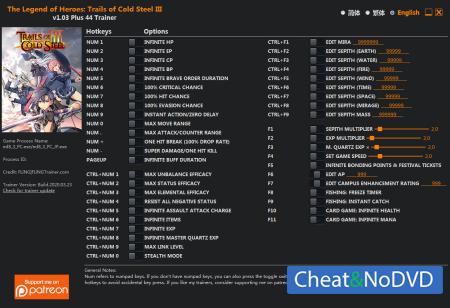 The Legend of Heroes: Trails of Cold Steel 3  Trainer +44 v1.03 {FLiNG}