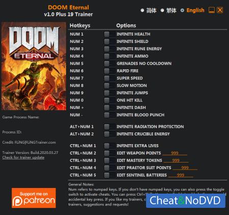 DOOM Eternal  Trainer +19 v1.0 {FLiNG}