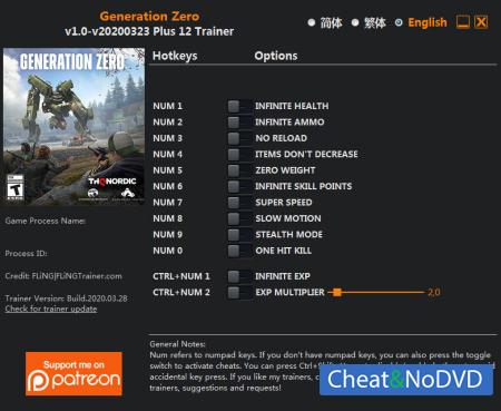 Generation Zero  Trainer +12 v2020.03.23 {FLiNG}