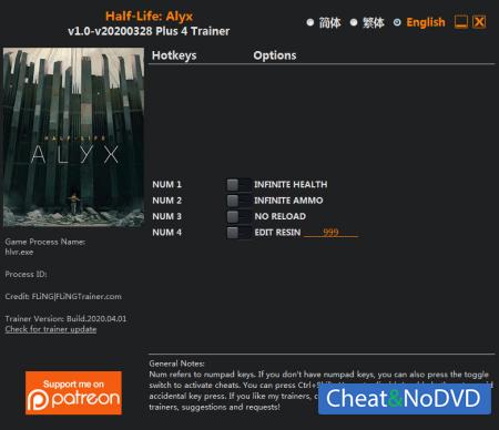 Half-Life: Alyx  Trainer +4 v2020.03.28 {FLiNG}