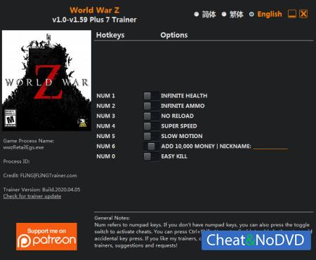 World War Z  Trainer +7 v1.59 {FLiNG}