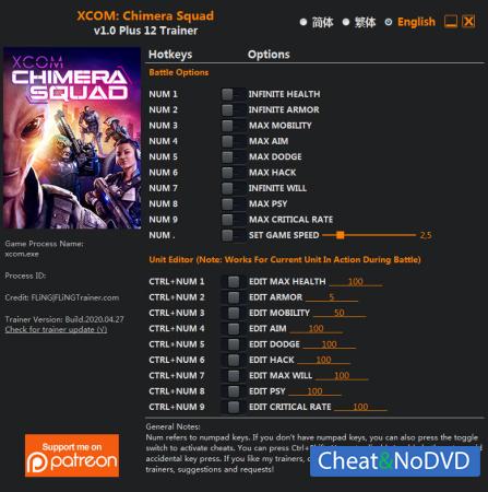 XCOM: Chimera Squad  Trainer +12 v1.0 {FLiNG}