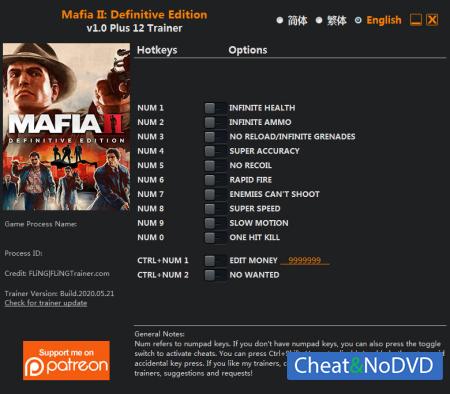 Mafia 2 Definitive Edition  Trainer +12 v1.0 {FLiNG}