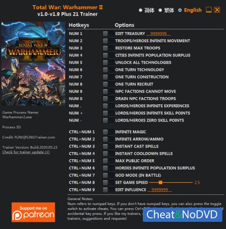 Total War: Warhammer 2  Trainer +21 v1.9 {FLiNG}