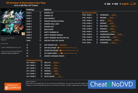 SD Gundam G Generation Cross Rays  Trainer +33 v1.60 {FLiNG}