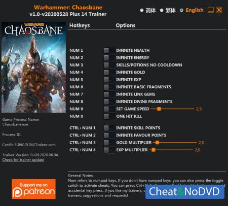 Warhammer: Chaosbane  Trainer +14 v2020.06.04 {FLiNG}