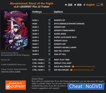Bloodstained: Ritual of the Night  Trainer +15 v2020.06.04 {FLiNG}
