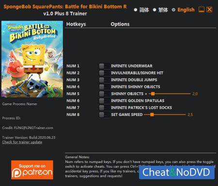 SpongeBob SquarePants: Battle for Bikini Bottom - Rehydrated  Trainer +8 v1.0 {FLiNG}