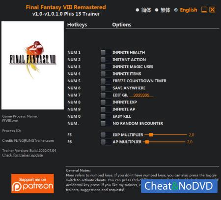 FINAL FANTASY VIII Remastered  Trainer +13 v2020.07.04 {FLiNG}