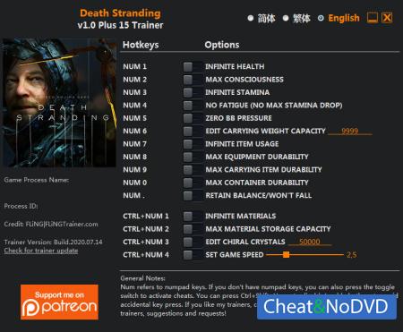 Death Stranding  Trainer +15 v1.0 {FLiNG}