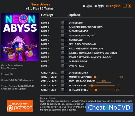 Neon Abyss  Trainer +16 v1.1 {FLiNG}