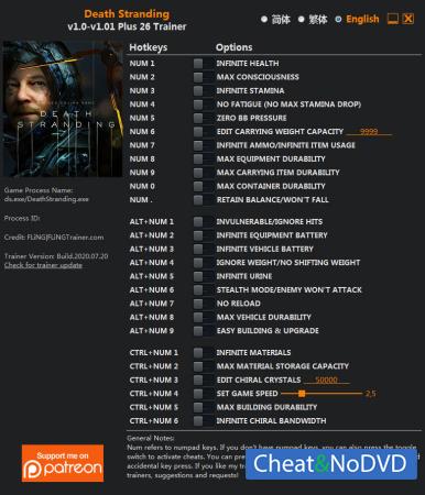 Death Stranding  Trainer +26 v1.01 {FLiNG}