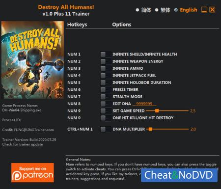 Destroy All Humans! Remastered 2020  Trainer +8 v1.0 {FLiNG}