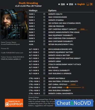 Death Stranding  Trainer +26 v1.02 {FLiNG}