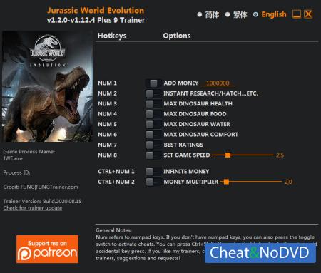 Jurassic World Evolution  Trainer +9 v1.12.4 {FLiNG}