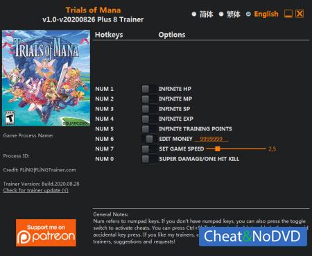 Trials of Mana  Trainer +8 v2020.08.26 {FLiNG}