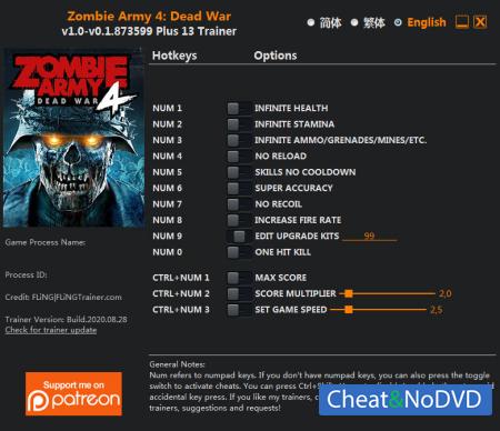 Zombie Army 4: Dead War  Trainer +13 v0.1.873599 {FLiNG}