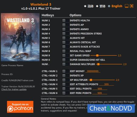 Wasteland 3  Trainer +17 v1.0.1 {FLiNG}