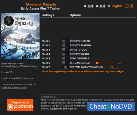 Medieval Dynasty  Trainer +7 Early Access 2020.09.18 {FLiNG}