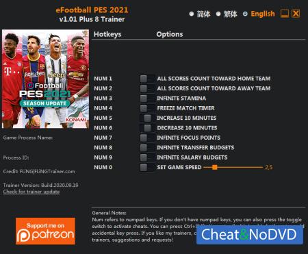 eFootball PES 2021  Trainer +8 v1.01 {FLiNG} 