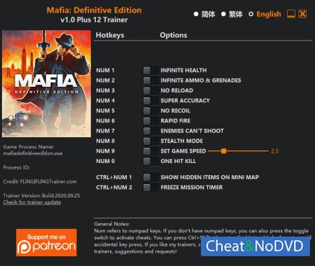 Mafia: Definitive Edition  Trainer +12 v1.0 {FLiNG}