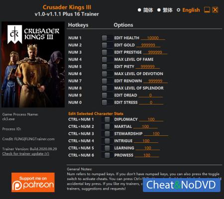 Crusader Kings 3  Trainer +16 v1.1.1 {FLiNG}