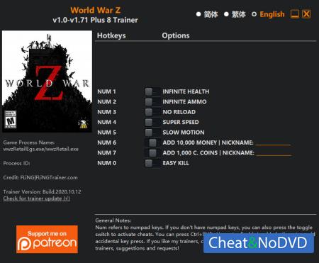 World War Z  Trainer +8 v1.71 {FLiNG}