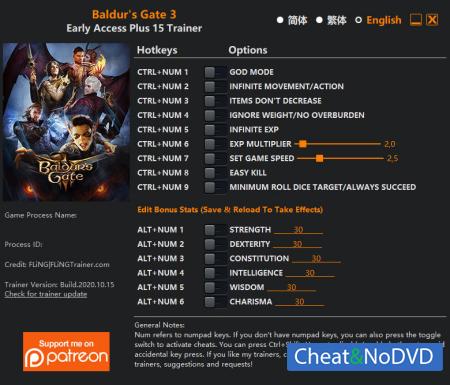 Baldur's Gate 3  Trainer +8 Early Access 2020.10.15 {FLiNG}