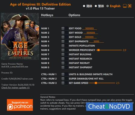 Age of Empires III: Definitive Edition  Trainer +13 v1.0 {FLiNG}