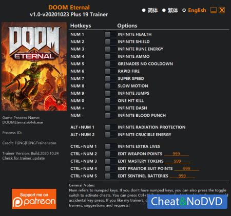 DOOM Eternal  Trainer +19 v2020.10.23 {FLiNG}