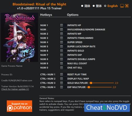 Bloodstained: Ritual of the Night  Trainer +15 v2020.11.14 {FLiNG}