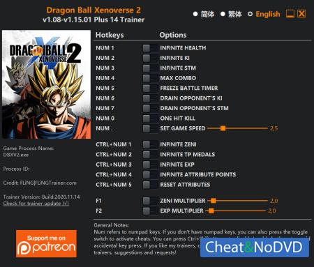 Dragon Ball Xenoverse 2  Trainer +14 v1.15.01 {FLiNG}