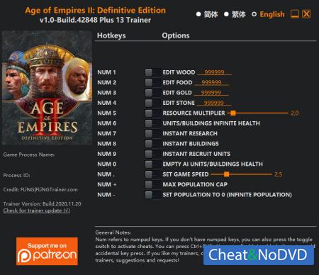 Age of Empires II: Definitive Edition  Trainer +13 Build 42848 {FLiNG}