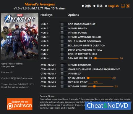 Marvel's Avengers  Trainer +15 v1.3 Build.13.71 {FLiNG}