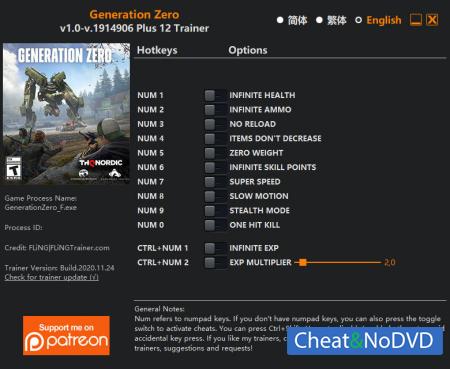 Generation Zero  Trainer +12 v.1914906 {FLiNG}