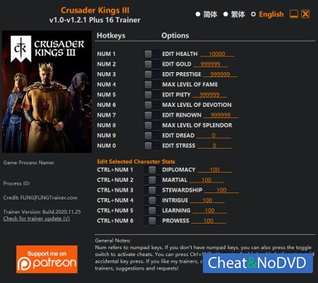 Crusader Kings 3  Trainer +16 v1.2.1 {FLiNG}