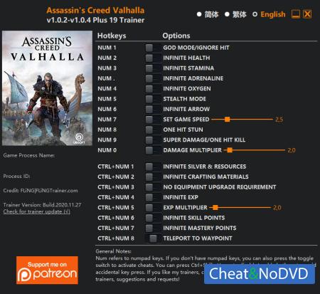 Assassin's Creed: Valhalla  Trainer +19 v1.0.4 {FLiNG}