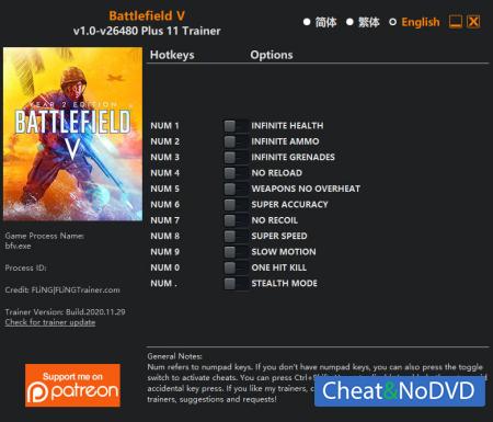 Battlefield 5  Trainer +11 v26480 {FLiNG}