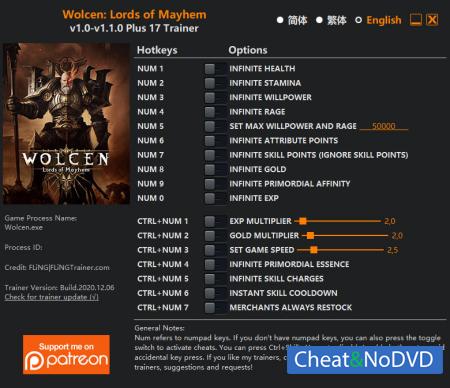 Wolcen: Lords of Mayhem  Trainer +17 v1.1.0 {FLiNG}