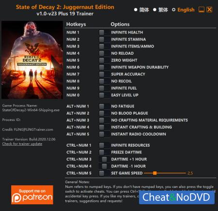 State of Decay 2: Juggernaut Edition  Trainer +19 v23 {FLiNG}