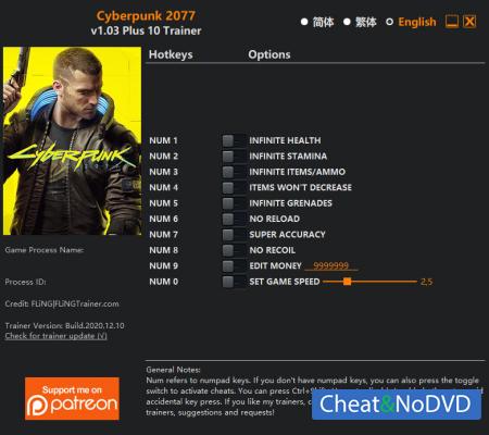 Cyberpunk 2077  Trainer +10 v1.03 {FLiNG}