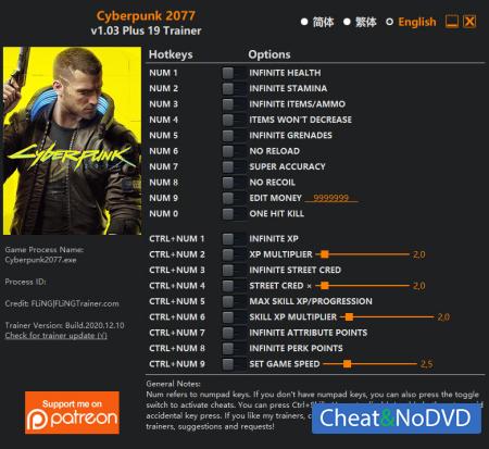 Cyberpunk 2077  Trainer +19 v1.03 {FLiNG}