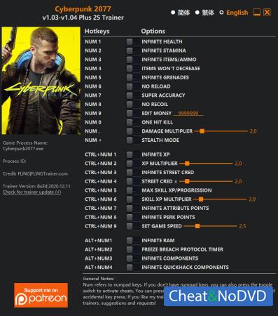 Cyberpunk 2077  Trainer +25 v1.04 {FLiNG}