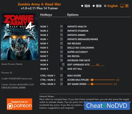 Zombie Army 4: Dead War  Trainer +14 v2.11 {FLiNG}