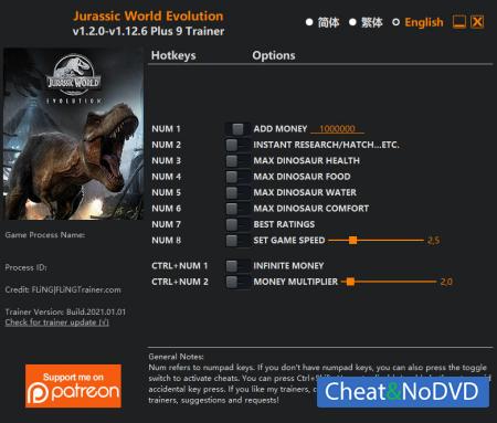 Jurassic World Evolution  Trainer +9 v1.12.6 {FLiNG}