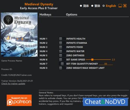 Medieval Dynasty  Trainer +8 Early Access v0.3.0.2 {FLiNG}