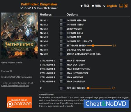 Pathfinder: Kingmaker  Trainer +16 v2.1.5 {FLiNG}