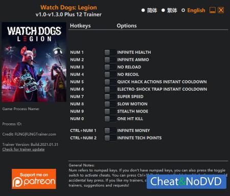 Watch Dogs: Legion  Trainer +12 v1.3.0 {FLiNG}