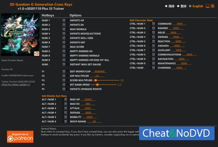 SD Gundam G Generation Cross Rays  Trainer +33 v2020.11.18 {FLiNG}